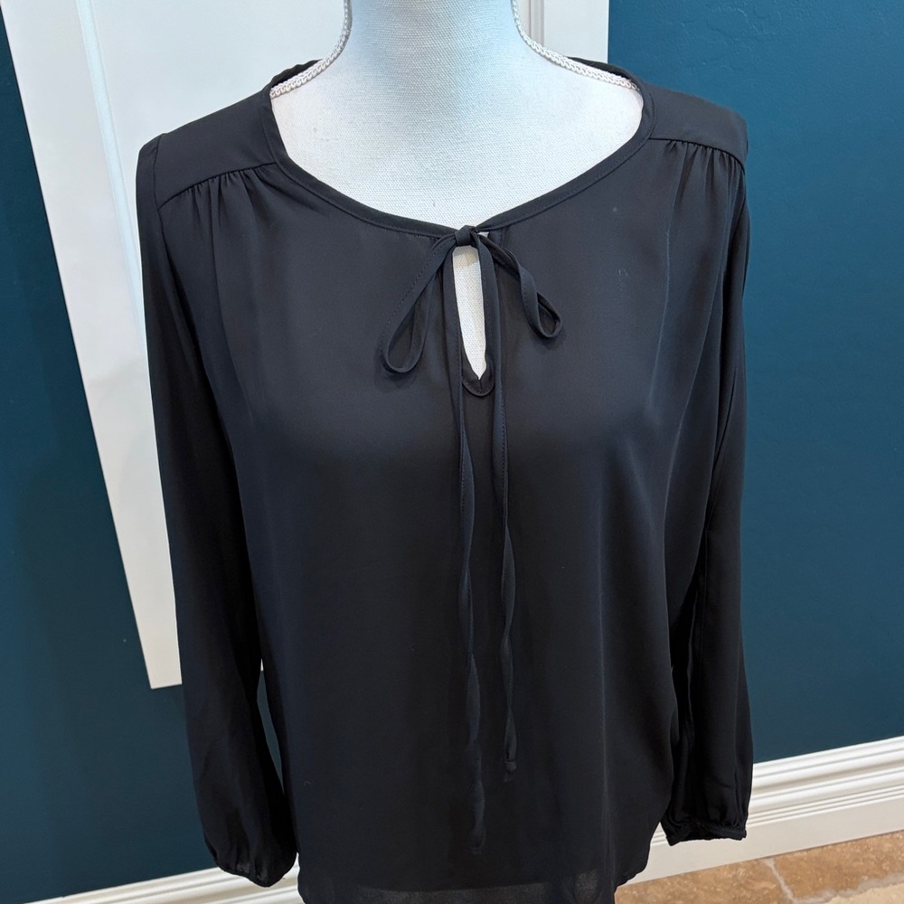 🎉Host Pick🎉 Pleione black long sleeve tie front blouse